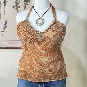 90s Y2k Paisley Velvet Burnout Silk Beaded Halter Top Fairy Grunge Whimsigoth 6